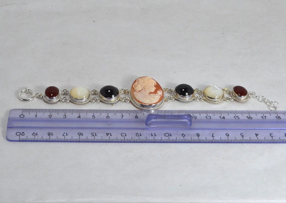 BRACCIALE  ARGENTO 925 NATURALE  CAMMEO CORNEOLA  VOLTO OVALE 30 mm    AGRP 0158 - Immagine 3 di 3