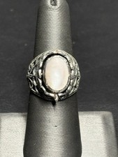 925 STERLING SILVER ONYX AND MOTHER OF PEARL REVERSIBLE FACE RING SIZE 7