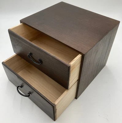 Japanese Wooden 2 Drawer Chest Box Vintage Small Storage Organizer Japan - Image 1 of 4