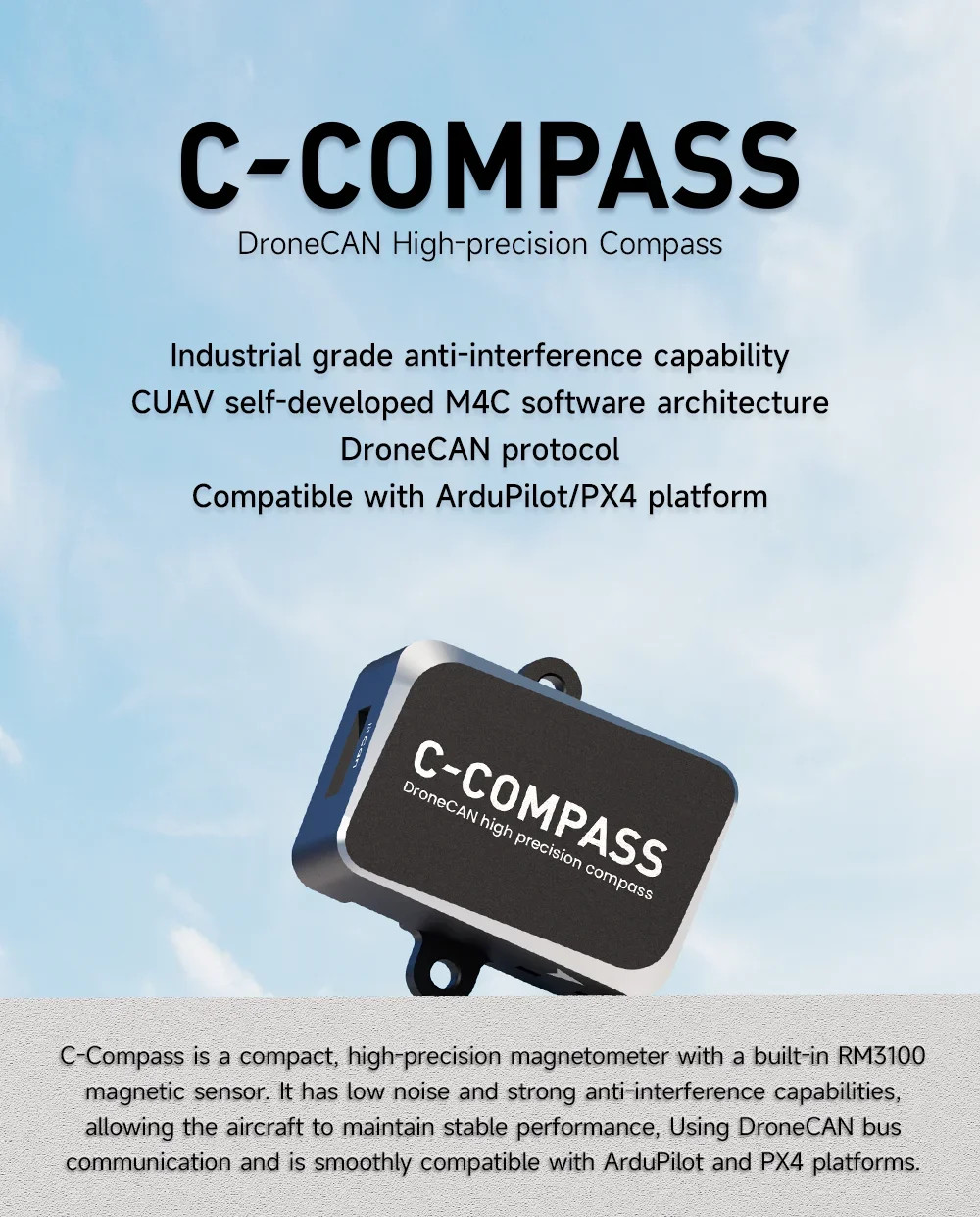 CUAV RM3100 DroneCAN High Precision Magnetometer Compass for Pixhawk ...