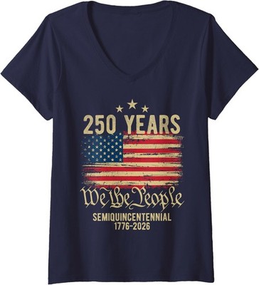250 Years American Flag 250th Anniversary 1776-2026 Ladies' V-Neck Tshirt