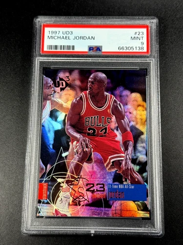 MICHAEL JORDAN 1997 UPPER DECK UD3 #23 STARSTUCK HOLO REFRACTOR TYPE CARD PSA 9