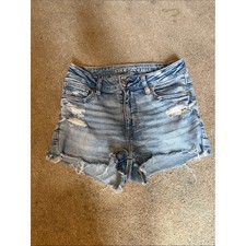 American Eagle Light Wash Distressed Hi Rise Shortie Denim Shorts Size 2