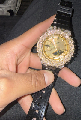 Casio G-SHOCK GA-2100 Quartz 200m Black Resin Band Gold Dial Iced Bezel