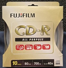 Fujifilm CD-R 10 Pack Blank Recordable 80 Min NEW Sealed 700mb Disc With Holder