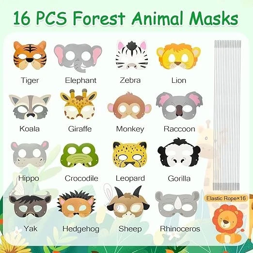 16 máscaras de animales de la selva para niños, disfraz, cosplay, fiesta Foto 3 de 4