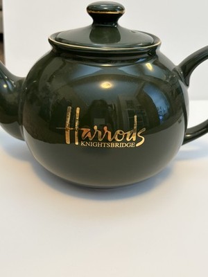 Harrods Knightsbridge James Sadler & Sons Green Teapot with Gold Letters