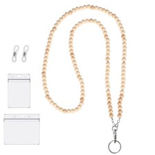 Teacher Lanyard With ID Holder Cute Wooden Beaded Badge Key Eyeglass Chain