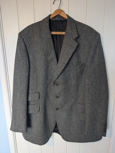 Made In England Tweed Fischgrät Grau Hacking Blazer Jacke Größe 46 R - Bild 3 von 11