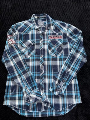 Affliction Mens Blue Premium Plaid Button Up Y2K Shirt Slim Size XLarge