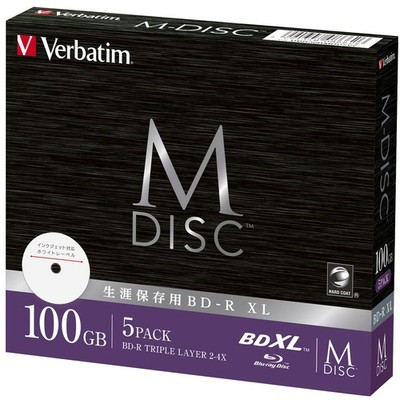 Verbatim M-DISC BD-R XL 100GB 5-Pack 2-4x Inkjet Printable White BDXL