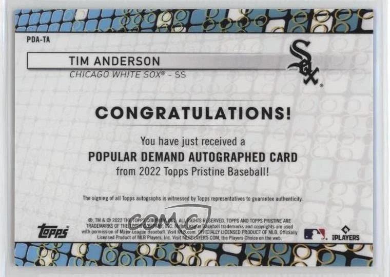 2022 Topps Pristine Popular Demand Auto Tim Anderson #PDA-TA Auto - Image 2 of 2