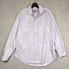 Robert Graham Button Front Shirt Men s Large Lavender Contrast Cuffs Collar