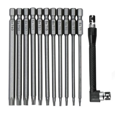 11 PCS 75mm Torx Security Bit Set, 1/4 Inch Hex, T6-T40, L Angle Bit Holder