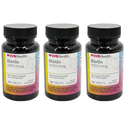 CVS Health Biotin 5000 mcg 150 Tablets Each Lot of 3