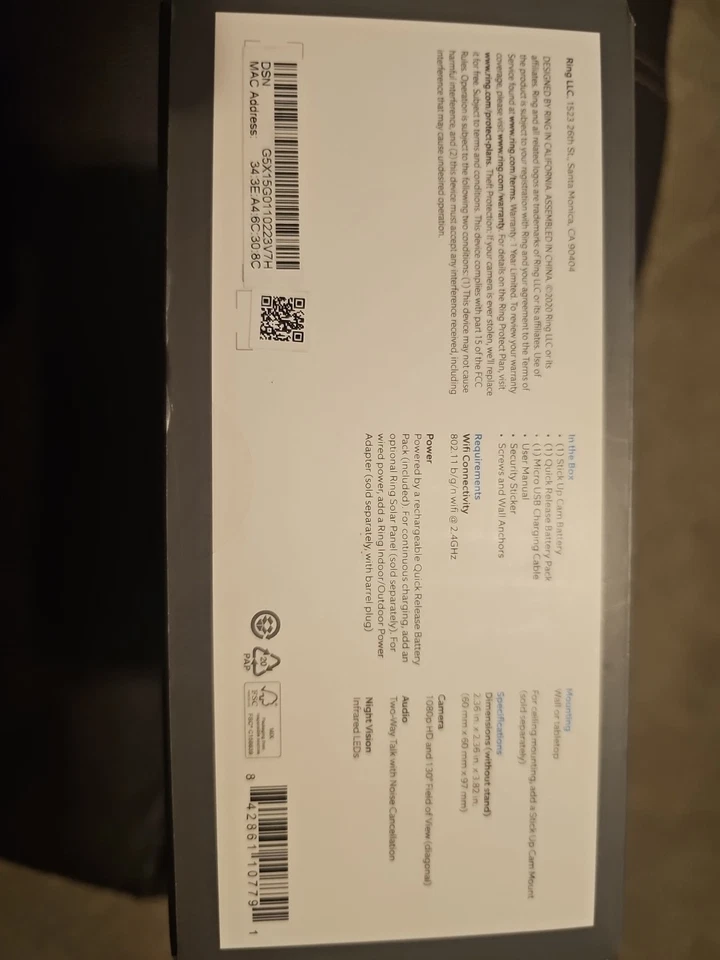 Ring Stick Up Cam Batería Cámara Inalámbrica Interior/Exterior 1080p HD NUEVA CAJA ABIERTA Foto 2 de 4