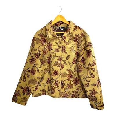 Vintage First Option Women's Full Button Embroidered Floral Tapestry Jacket XL