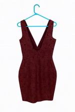Siena Women’s Dress Size 6 Burgundy Rose Jacquard Deep V Sleeveless Cocktail