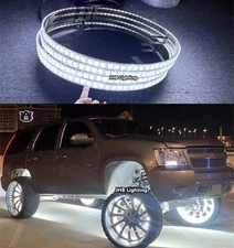 JHB 4x 15.5" DOUBLE ROW Strobe WHITE LED Remote+Switch Trucks Wheel Ring Lights