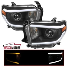 Black Projector Headlights Fits 2014-2021 Toyota Tundra Sequential LED DRL Lamps