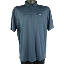 Travis Mathew Crest Blue 4-Button Short Sleeve Polo Shirt Mens XL