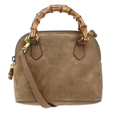 GUCCI Logo Bamboo 2Way Mini Shoulder Hand Bag Suede Leather Brown GHW 62EG353