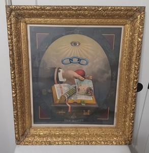 RARE Antique ODD FELLOWS "Our Motto" Print Antique Gold Gilt Frame, IOOF 1883 CR