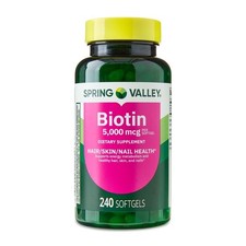 Spring Valley Biotin 5000 mcg Softgels, Hair Skin  Nails Support, 240 Count