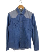 BALENCIAGA Long Sleeve Shirt, Size 38, Cotton, Collar Stained and Faded, BLU 327