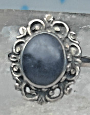 Black Ring Matte Stone Filigree Setting Vintage Sterling Silver Size 8.50 Women 