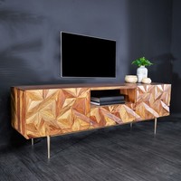 Massives Tv-Board Alpine 160Cm Sheesham Stone Finish Metall Matt Gold Sidebaord
