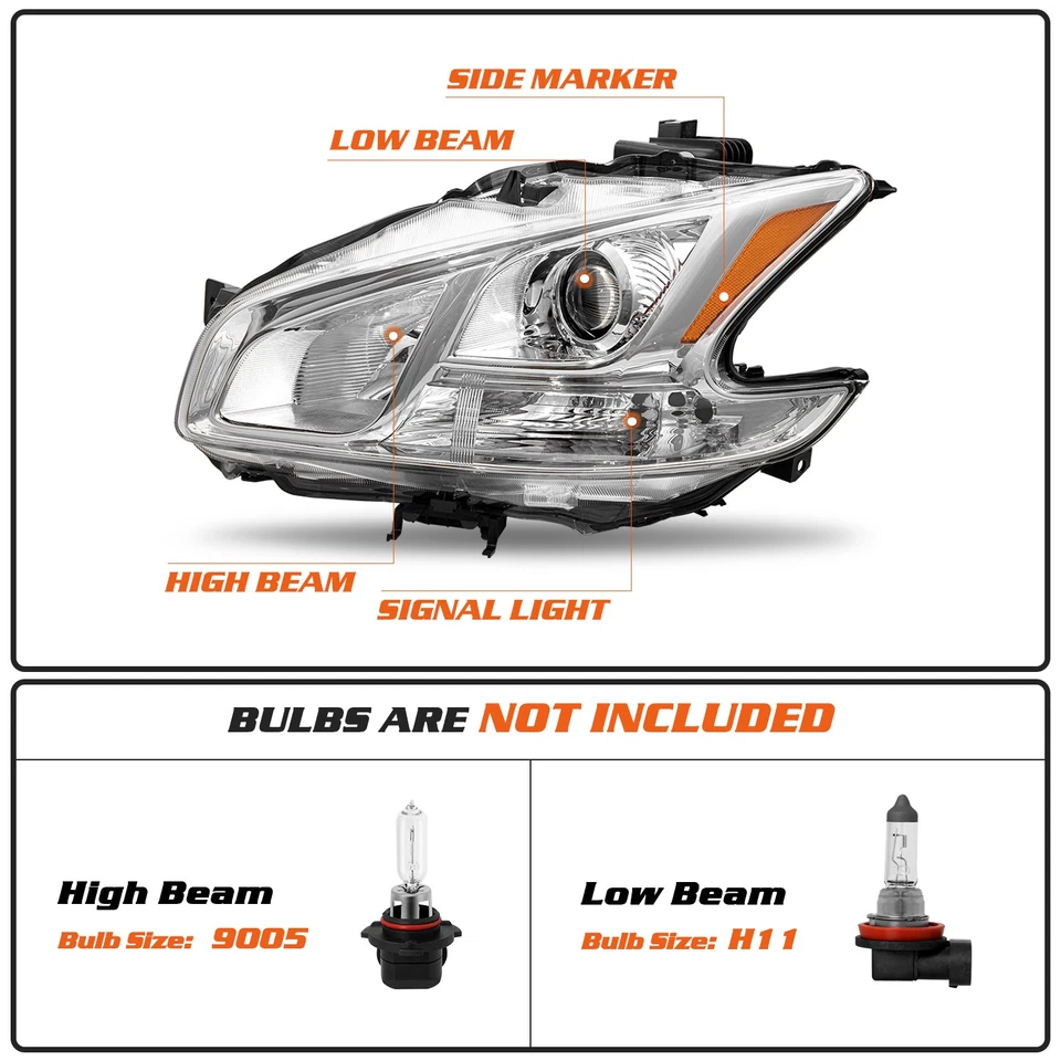 For 2009-2014 Nissan Maxima Sedan Halogen Chrome Headlights Assembly Lamps Pair - Image 2 of 4