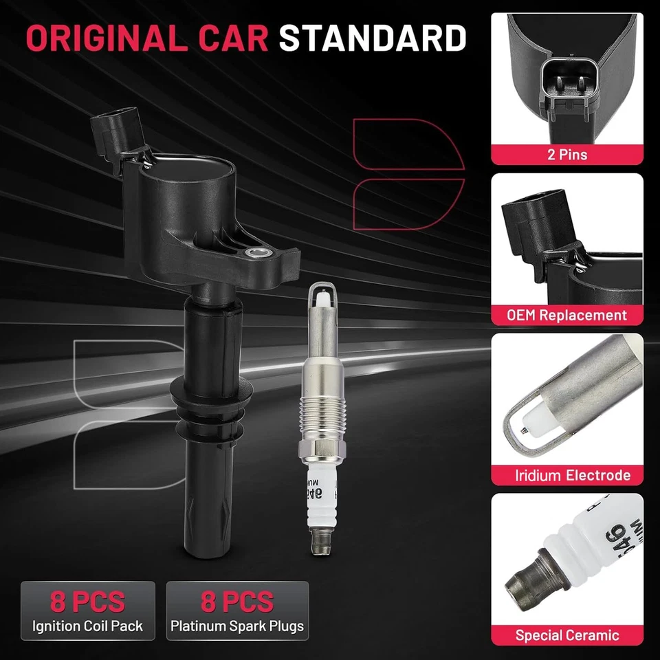 8pcs Ignition Coil Pack and Spark Plugs for 2004-2008 Ford F150 F-150 F250 F350  Foto 2 de 4