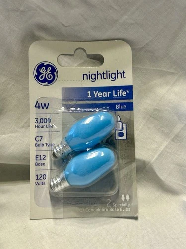 NEW GE Lighting 4W 3,000 Hours Night Light Bulb Blue 26223 Package Of TWO Bulbs