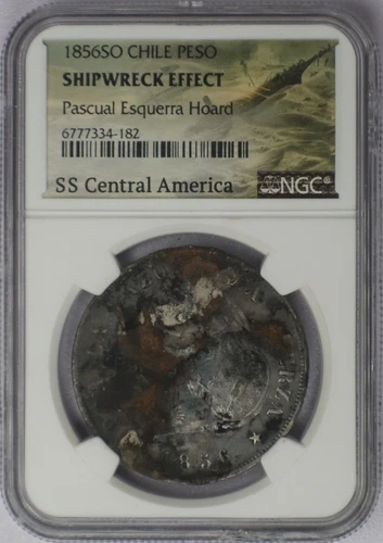 1856 SO Chile Peso SS Central America Pascual Esquerra Hoard - NGC Shipwreck