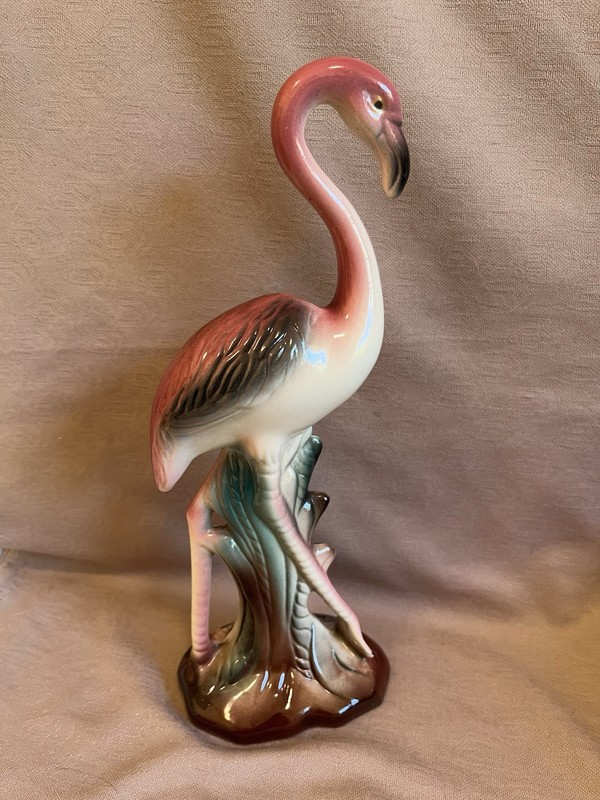Vintage Ceramic Pink Flamingo Figurine 10” Tall Mid-Century Modern