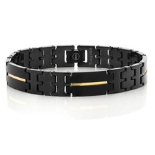 NEW Black Plated Tungsten Carbide Bracelet w/ GOLD IP Accent Line