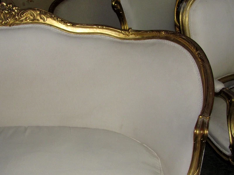 Precioso sofá italiano dorado Luis XV Corbeille sofá canapé Foto 3 de 4
