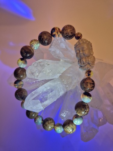 Natural Picture Jasper & Baltic Amber With Hand Carved Alashan Agate Bracelet - Picture 16 of 17