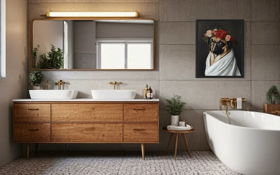 Pug Dog Funny Restroom Art Print Poster Wall Art Painting - Image 4 of 4