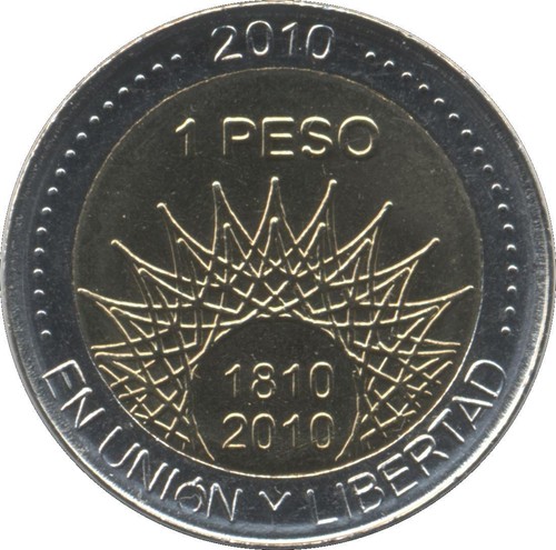 Argentina 1 Peso Coin | Aconcagua | Mountains | Sun | KM157 | 2010 - Picture 6 of 6