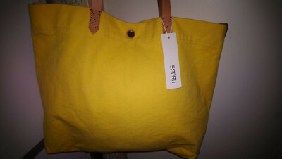 Damen Schulter Tasche ESPRIT Neu Gelb Baumwolle mit Knopf