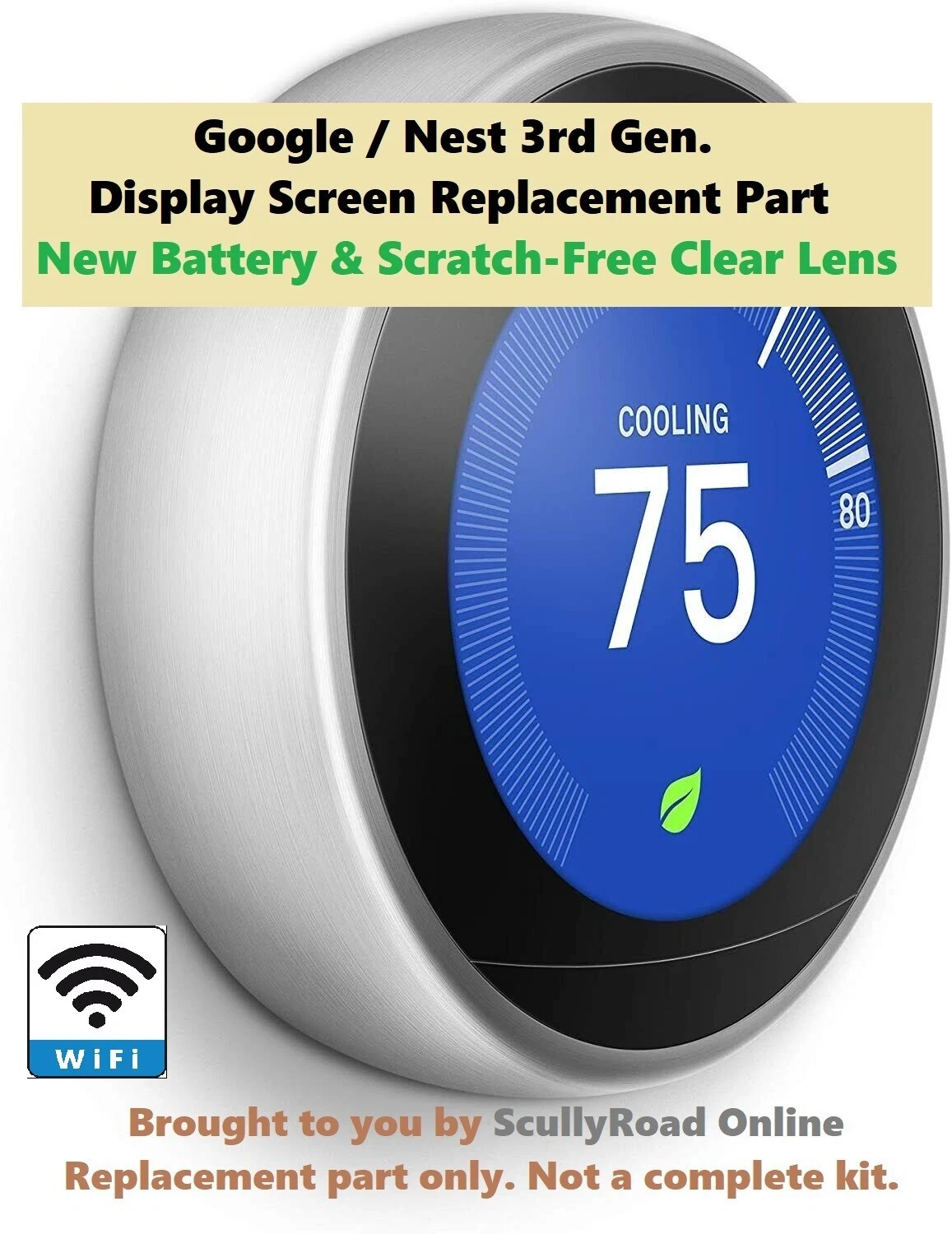 DISPLAY PART ONLY: Google Nest 3rd Gen Learning Stainless Steel WIFI Thermostat