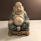 Chinese Buddha Statue Very Detailed Resin Colorful 9 1/2” Tall Over 8 Pounds!