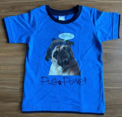 CFK BOYS PUG POWER BLUE T SHIRT - BNWT - SIZES  18/24MTH,  3YR,  4YR