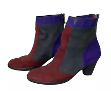 Arche Womens Suede Leather Boots Colorblock EU 39 US 8 Red Gray Purple France