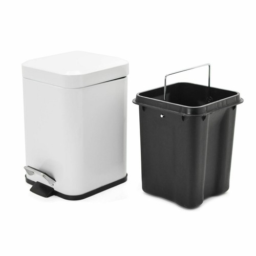 WC-Bürstenhalter + 3L Bad Pedal Abfalleimer Set weiß Stahl eckig - Bild 3 von 5