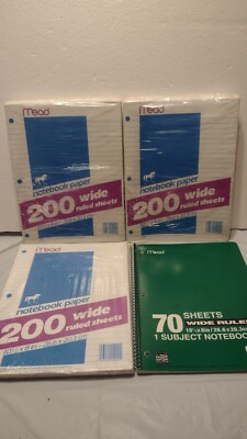 Lot Vintage Mead 200 Wide Ruled Sheets Note Book Paper, Unicorn Logo 670 sheets