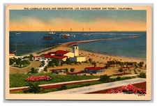 Cabrillo Beach Breakwater Los Angeles California CA UNP Linen Postcard XC11