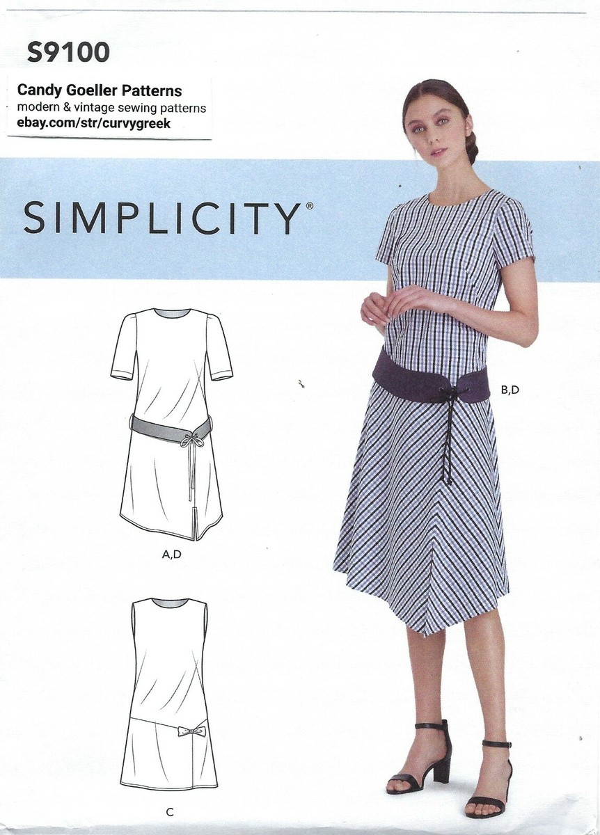 Simplicity S9100 Drop Waist Dress w Bow Detail & Hip Belt